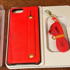 Red Leather Phone Case with Strap